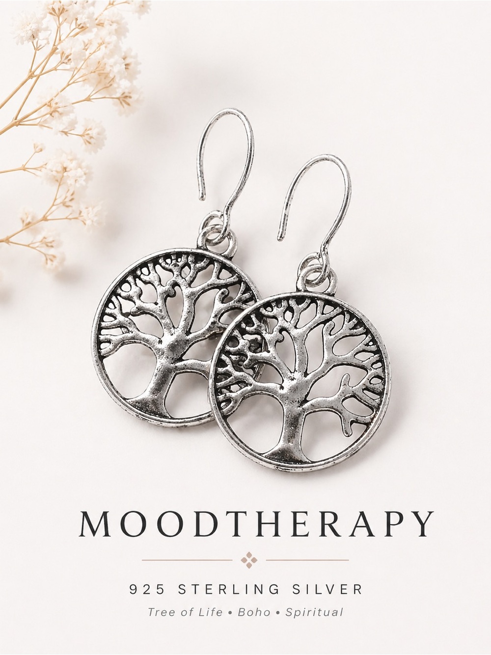 Sterling Silver Tree of Life Dangle Earrings 925 Boho Spiritual Gift NWT